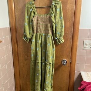 Green Floral Smocked Dress